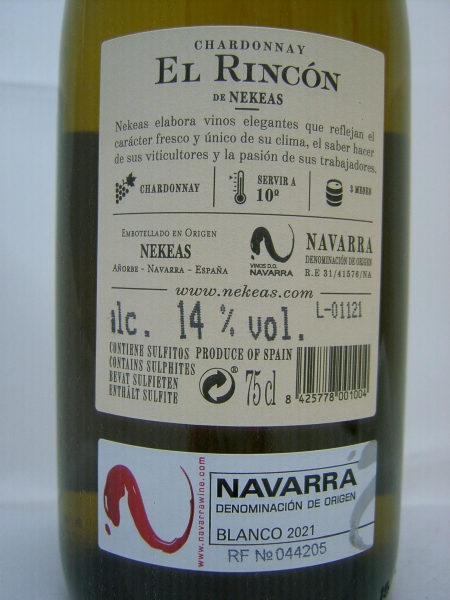 Bodegas Nekeas Chardonnay El Rincon 2022 Navarra Weißwein trocken 0,75l